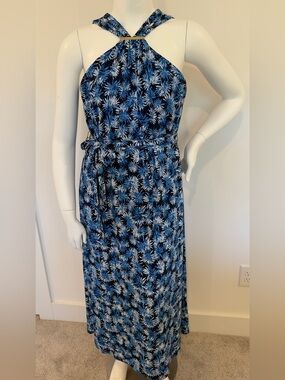 Michael Kors Blue Floral Halter Dress XL